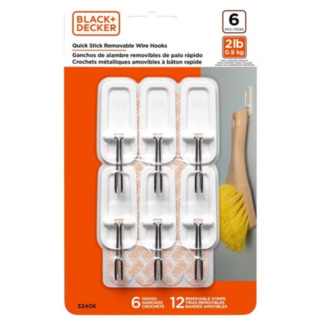 6-Pack BLACK + DECKER Removable Holds Up To 2 lbs Wall Hooks