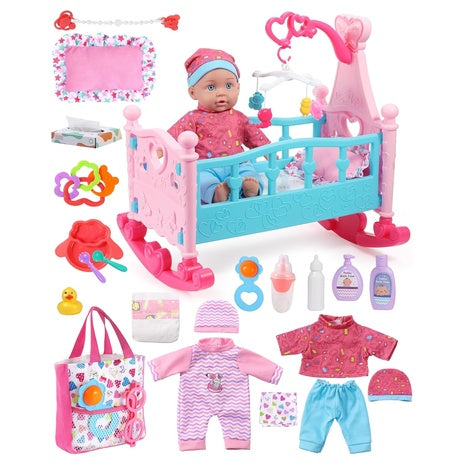 12″ Baby Doll Playset with Crib & Accessories