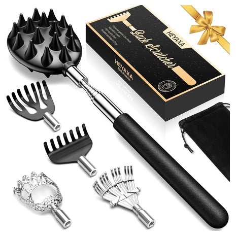 Telescoping Back Scratcher with 5 Detachable Heads