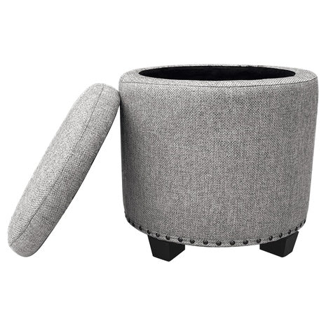 18.5" Round Storage Ottoman With Nailheads