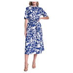 DKNY Women's Floral Elbow Sleeve Cotton Midi Shirtdress