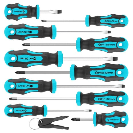 10-Piece Magnetic Screwdriver Set W/ 2-Piece Mini Key Driver