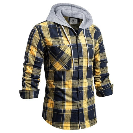Men's Flannel Plaid Hoodie Stylish Long Sleeve Shirts