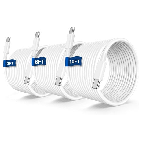 3-Pack 3Ft + 6Ft + 10Ft USB C To C Fast Charger Cable