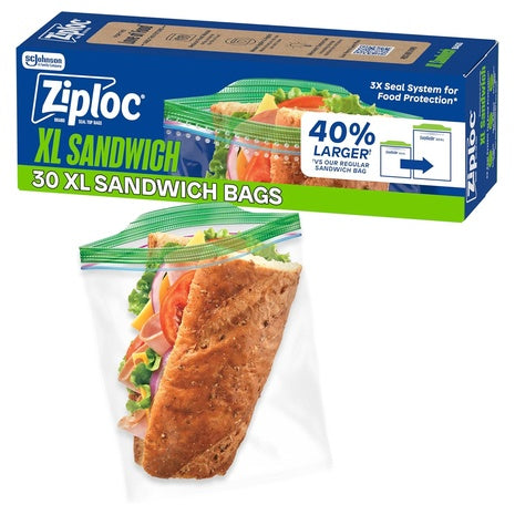30 Ziploc XL Sandwich & Snack Bags