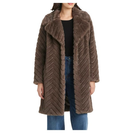 Jones New York Women's Chevron Textured Faux-Fur Coat