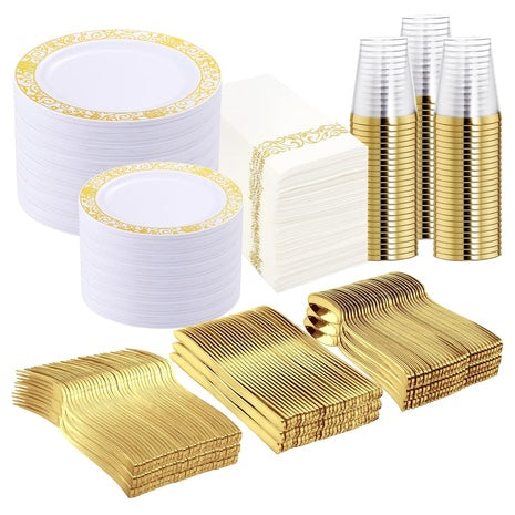 700 Piece Gold Plastic Dinnerware Set
