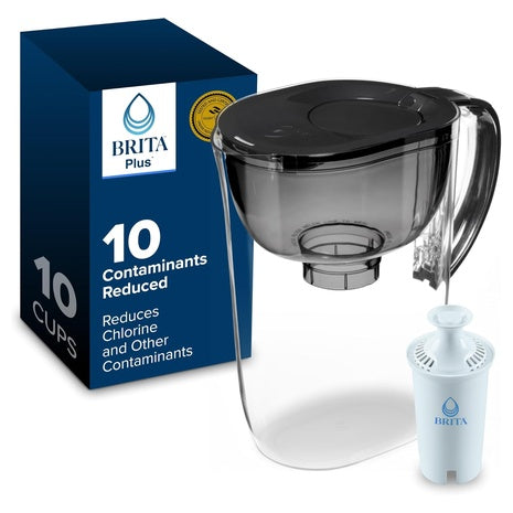 10-Cup Brita Plus Large Water Pitcher With Filter (Black)