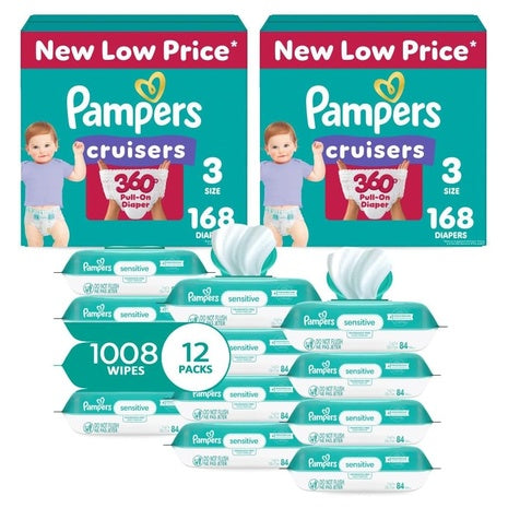 (Sizes 3-7) 2 Month Supply of Pampers Pull On Cruisers 360° Fit Diapers with 1008 Wipes