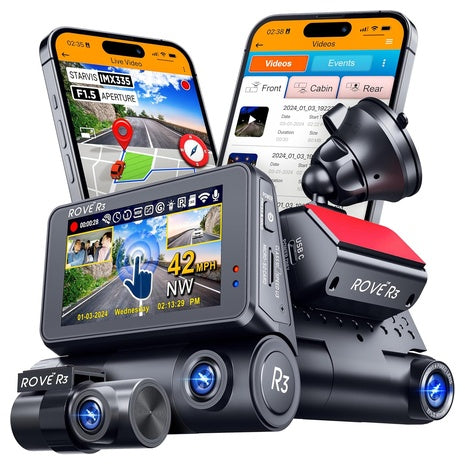 Rove R3 Dash Cam Front and Rear with Cabin