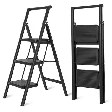 3-Step Tatayosi Lightweight Steel Folding Step Stool Ladder (550-Lb Capacity)
