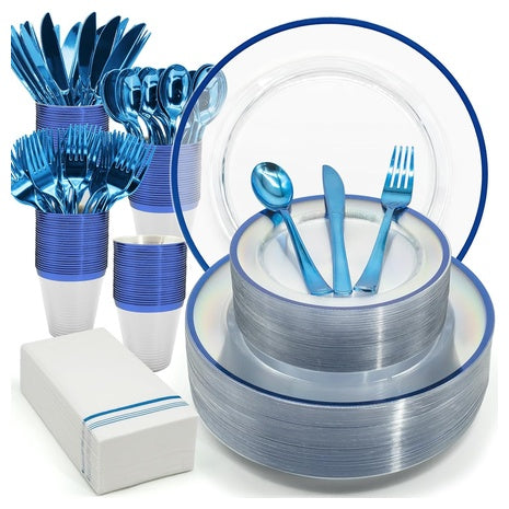 175-Piece Blue & Clear Disposable Dinnerware Set