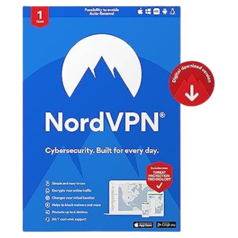 1-Year NordVPN VPN & Cybersecurity Software Subscription (10 Devices)