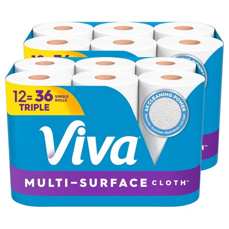 12 Triple Rolls Of Viva Multi-Surface Cloth Paper Towels