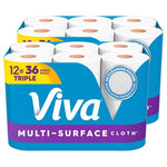 12 Triple Rolls (=36 Reg) Viva Multi-Surface Cloth Paper Towels