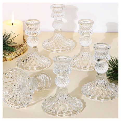 Vintage Glass Candle Holder Set Of 6