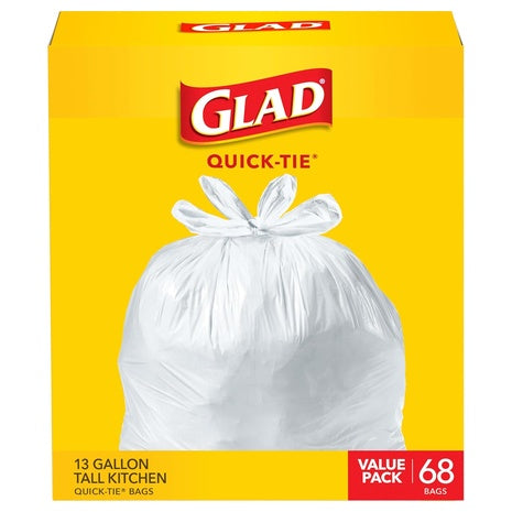 68 Glad Quick-Tie Tall Kitchen 13 Gallon Trash Bag