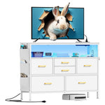 6-Fabric Drawer Dresser TV Stand with LED Lights & Charging Station
