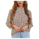 Ruffled Mock Neck Patterned Blouse (6 Colors)