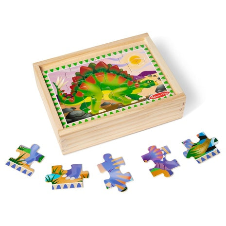 Melissa & Doug 4‑in‑1 Wooden Dinosaur Jigsaw Puzzle Set