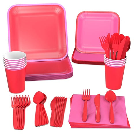 72 Crayola Color Pop Red and Pink Disposable Dinnerware Set