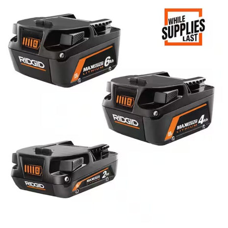 Ridgid 18V MAX Output 6.0, 4.0 And 2.0 Ah Batteries Lithium-Ion