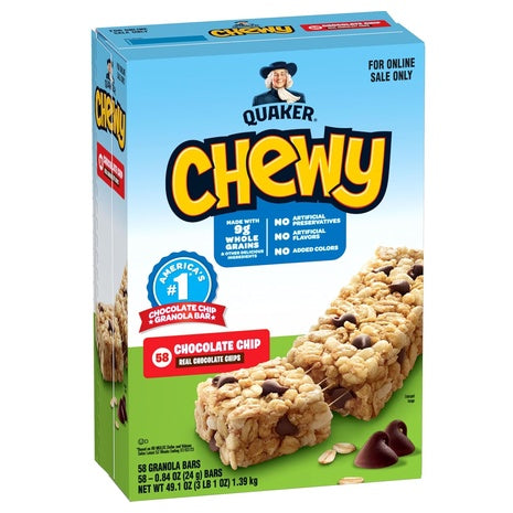 Pack of 58 Quaker Chewy Granola Bars, Chocolate Chip