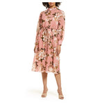 Floral Print Long Sleeve Blouson Midi Dress