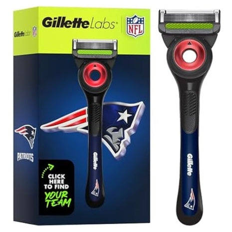 Gillette Labs NFL Patriots Razor, 1 Handle, 4 Razor Blade Refills & Magnetic Stand