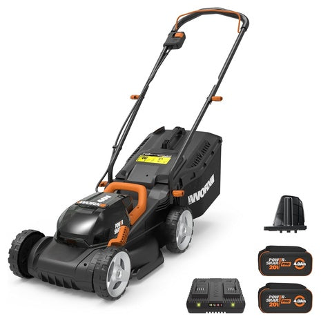 WORX WG779 40V 14" Cordless Lawn Mower With 2 Batteries & Charger