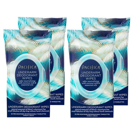4-Pack 30-Count Pacifica Beauty Deodorant Wipes (Coconut Milk & Essential Oils)