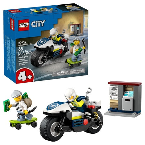 65-Pieces Lego City Police Motorcycle Chase Building Toy (60455)