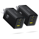2-Pack 65W Baseus 3-Port USB-C/USB-A Foldable Wall Charger Blocks