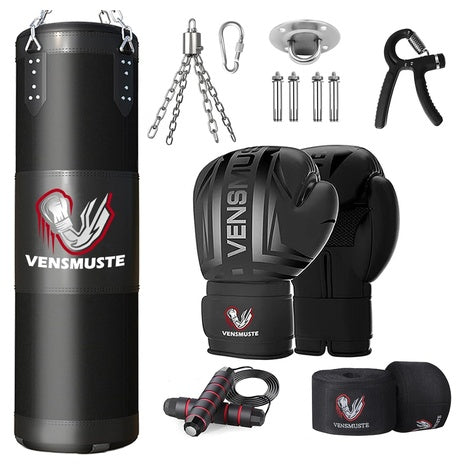 4FT Heavy Boxing Bag Set with 12oz Gloves, Chains & Hand Wraps