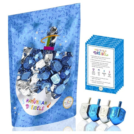 10-Pack Plastic Silver & Blue Metallic Dreidels