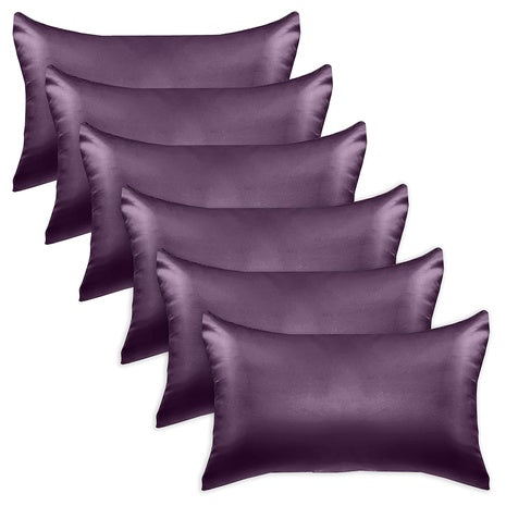 6-Pack Elegant Comfort King Purple Satin Pillowcase Set