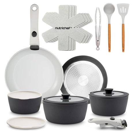 18-Piece NutriChef Ceramic Cookware Set With Detachable Handles