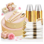 175 Piece Pink Plates Disposable Dinnerware Set