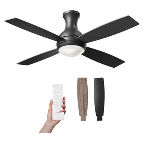 52" Consciot Flush Mount Ceiling Fan With Dimmable LED Light (Black)