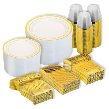 600-Piece Gold Disposable Dinnerware Set