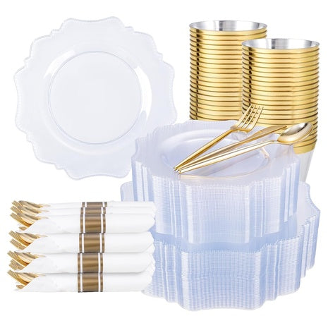 350-Piece Disposable Dinnerware Set with Pre-Rolled Napkins