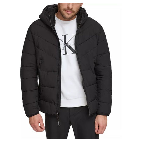 Men's Chevron Stretch Jacket With Sherpa Lined Hood