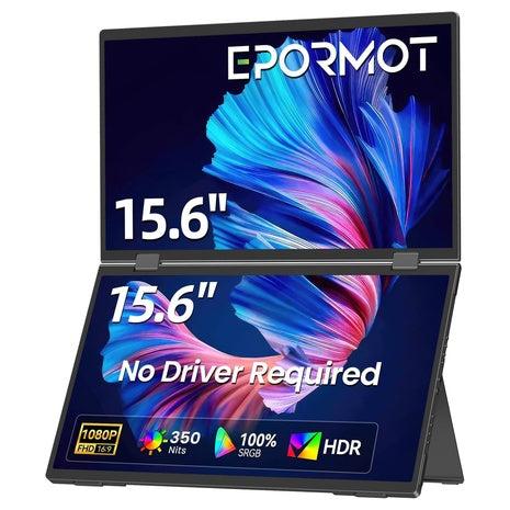 15.6" Dual Screen FHD Portable Monitor with 360° Foldable Kickstand