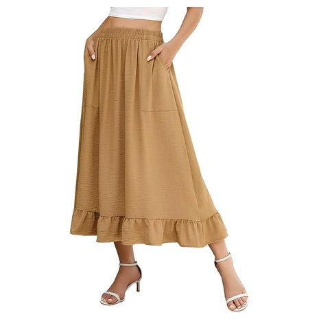 Women's Midi Tiered Elastic Skirt  (8 Colors)