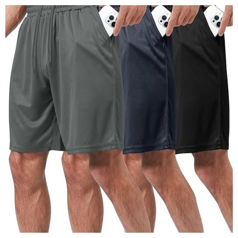 3-Pack Boojo Men's Gym Basketball Quick Dry Shorts With Pockets