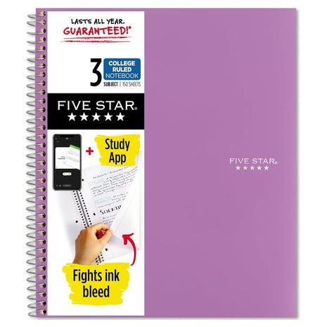 Five Star 3-Subject Spiral Notebook (150 Sheets)