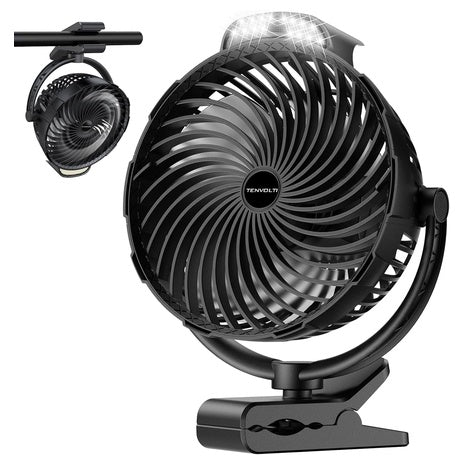 Tenvolti 8" 10000mAh 360 Deg. Clip-On Rechargeable Fan W/ LED Light
