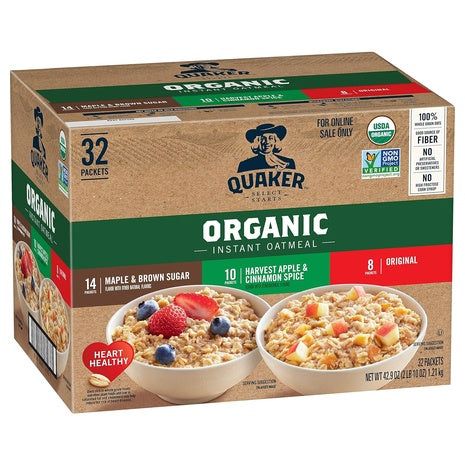 32 Packets Quaker Organic Instant Oatmeal Variety Pack