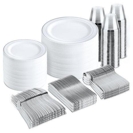 600-Piece Silver Disposable Dinnerware Set