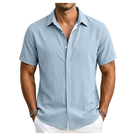Men's Cotton Linen Casual Short Sleeve Button Down Shirt (3 Colors)